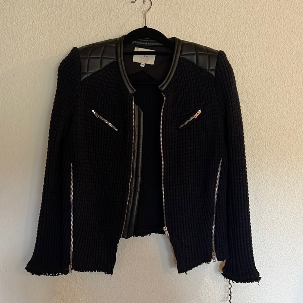 Iro navy leather and knit blazer, bomber jacket. Good condition